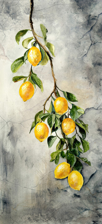 Whispers Through the Wall – Lemon Branch 绘画, 20.9x9.5 in