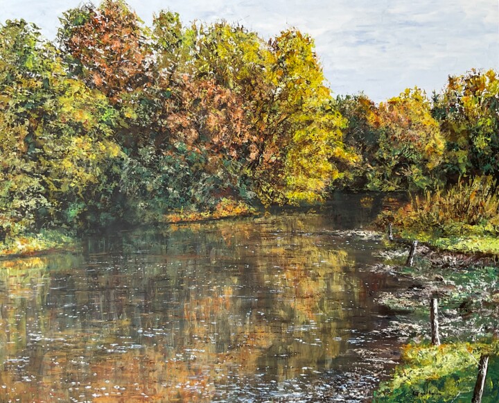 Peinture intitulée "Rivière automnale" par Thierry Gautheron, Œuvre d'art originale, Acrylique Monté sur Châssis en bois