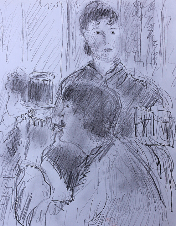 Dessin intitulée "D'après Manet La se…" par Jean Mirre, Œuvre d'art originale, Crayon