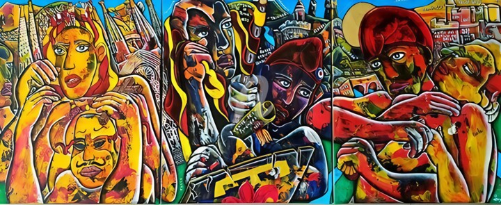 Peinture intitulée "Triptyque CATALANIT…" par Denis Michel (2nyss), Œuvre d'art originale, Acrylique