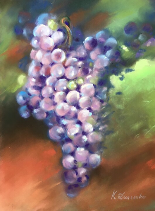 Dessin intitulée "Grape Story" par Ksenia Lutsenko, Œuvre d'art originale, Pastel