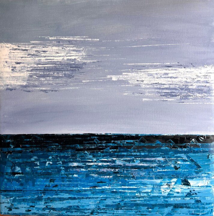 Painting titled "Seascape abstract a…" by Natalia Yangalycheva, Original Artwork, Oil