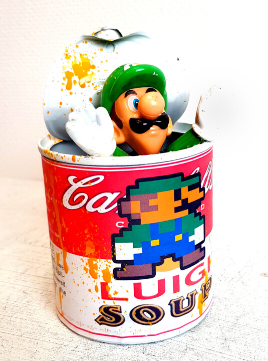 Pop Art Luigi Mario Campbell Soupe Sculpture 3D Unique 雕塑, 4.7x2.6 in