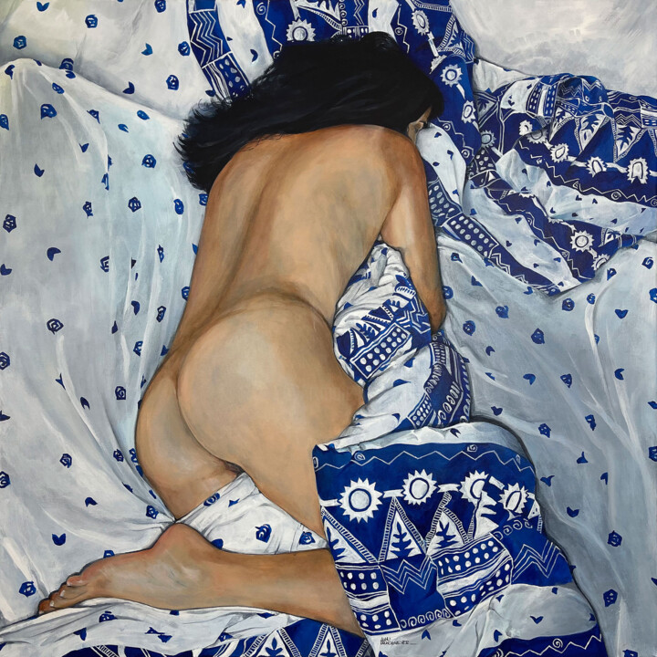 绘画 标题为“LA FILLE NUE DANS S…” 由Alain Rouschmeyer, 原创艺术品, 丙烯 安装在木质担架架上