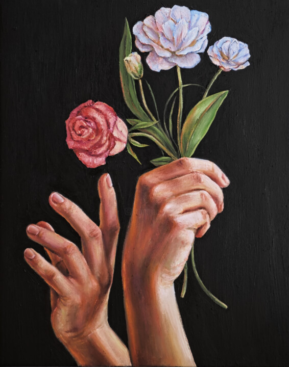绘画 标题为“Touch and Bloom” 由Lena Krashevka, 原创艺术品, 油 安装在木质担架架上