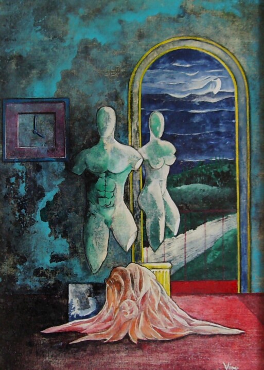 NO TIME NO SPACE, INNERES AUGE. Pittura, 17,7x13,8 in