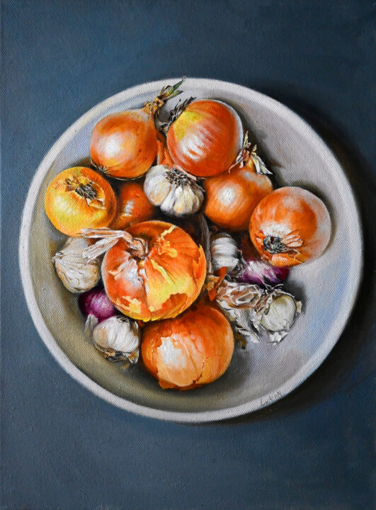 Painting titled "Onions" by Lukian, Original Artwork, Oil