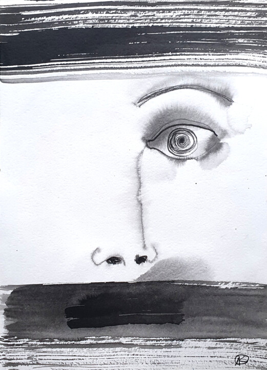 Fear. Black ink on white paper 图画, 11.4x8.1 in