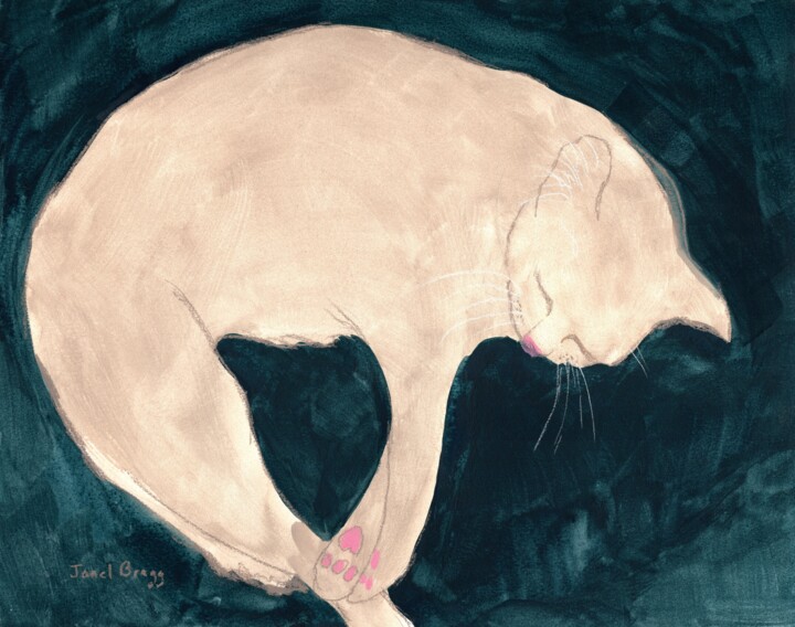 Painting titled "Rosetta Cat Napping" by Janel Bragg, Original Artwork, Watercolor