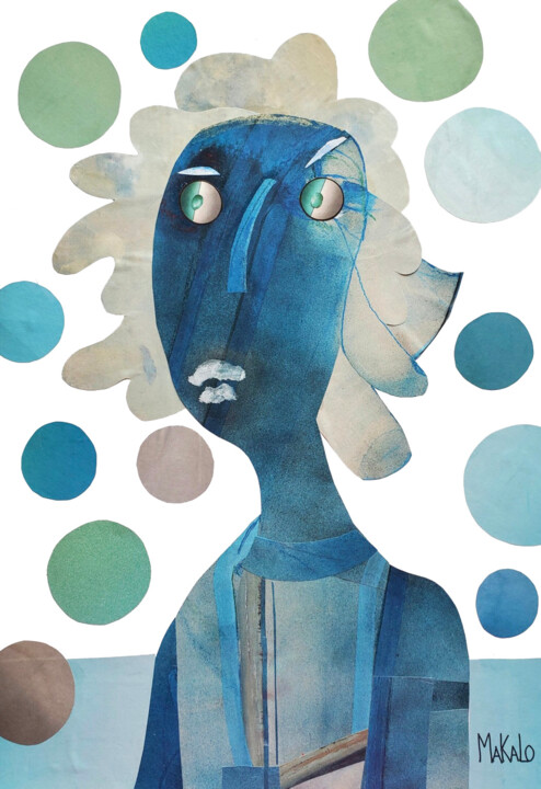 Portrait de la femme bleue Collages, 20.5x16.5 in
