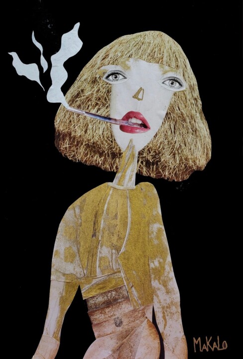 Collages intitulée "Portrait de la fume…" par Makalo, Œuvre d'art originale, Collages