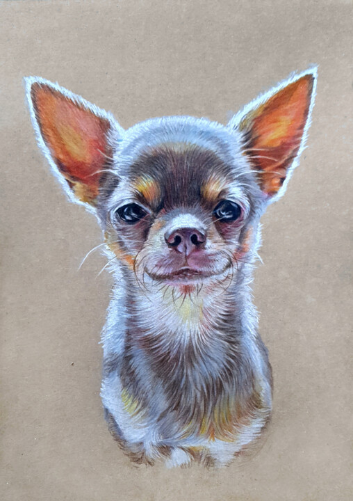 Custom Chihuahua Colored Pencil Portrait Unique Dog Art Gift 图画, 11x8.3 in