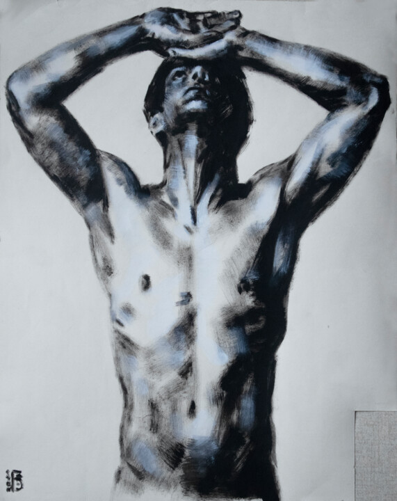 Male figure with with raised hands 绘画, 19.3x15.4 in