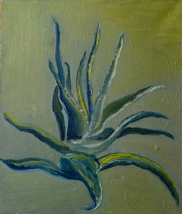 Aloe Vera Oil Painting Botanical Wall Art Olive Green Decor 绘画, 14x11.8 in