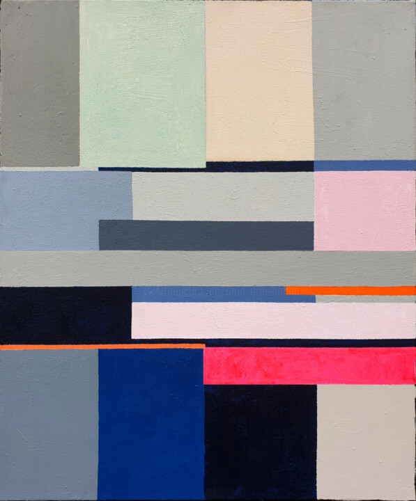 Grey Blue Abstract Painting, Habit of wandering in alleys Peinture, 43,3x35,4 in