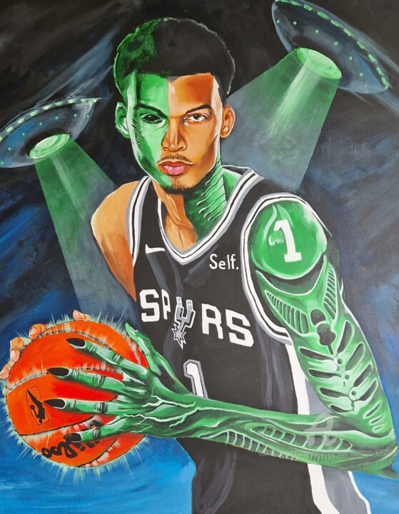 Wemby the alien 绘画, 35.4x27.6 in