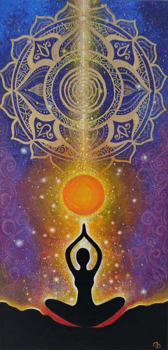 Mandala, Meditating man in the rays, 60x30 绘画, 23.6x11.8 in