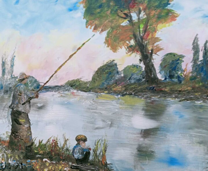 Peinture intitulée "Le pêcheur de lumiè…" par Audran, Œuvre d'art originale, Acrylique
