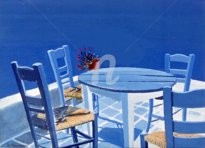Peinture intitulée "Les quatre chaise à…" par Desnoyers, Œuvre d'art originale, Aquarelle Monté sur Autre panneau rigide