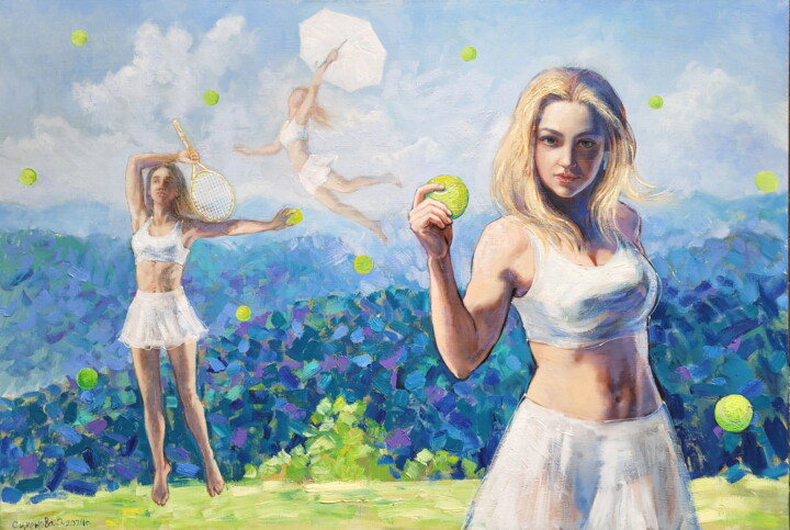 Large Original Oil Painting on Canvas - "Tennis Dreams" 绘画, 31.5x47.2 in