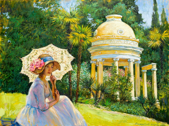 At the Moorish Pavilion. In the South Park. Oil Painting 绘画, 23.6x31.5 in
