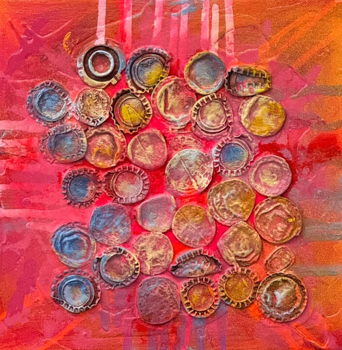 Les pneus écrasent les capsules sur lesquelles mes pinceaux 绘画, 11.8x11.8 in