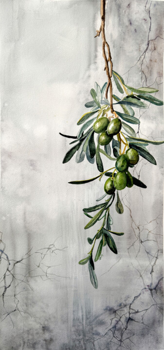 Whispers Through the Wall – Olive Branch 绘画, 21.3x9.5 in