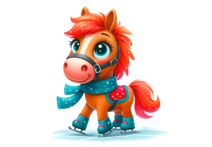 Cartoon horse skating on ice 数字艺术