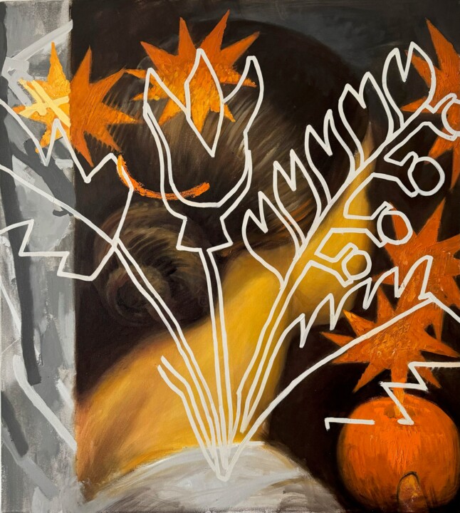 Orange 绘画, 39.4x35.4 in