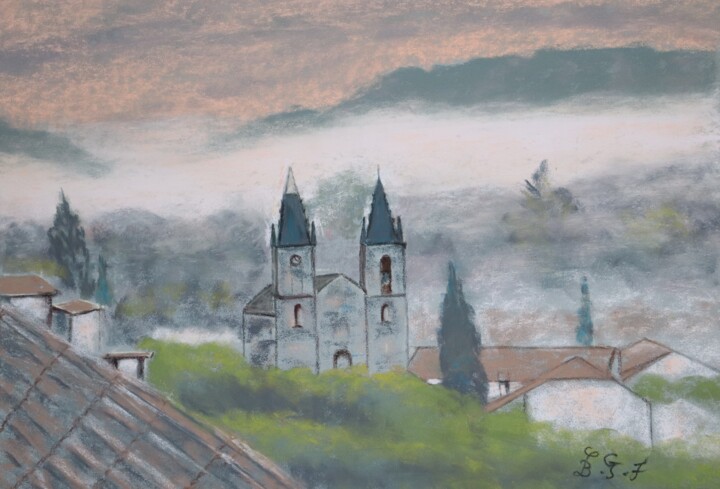 Brouillard sur Goudargues 绘画, 11.8x15.8 in