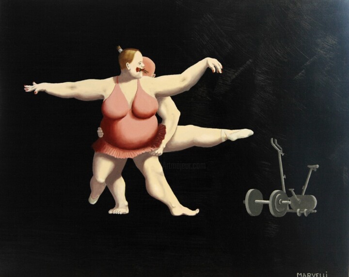 Painting titled "Workout - Fine art…" by Martin Veldhuis (Marvelli), Original Artwork, Oil Mounted on Aluminium