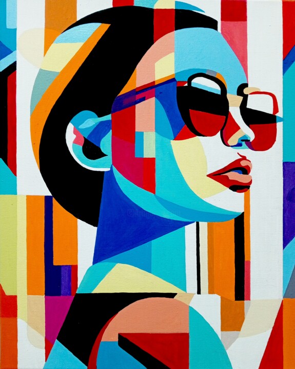 Painting titled "Geometric abstracti…" by Anatolii Rabkov, Original Artwork, Acrylic Mounted on Wood Stretcher frame