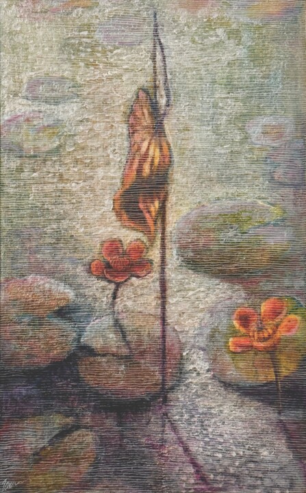 Lotus pond in the morning light.. 绘画, 18.5x12.5 in