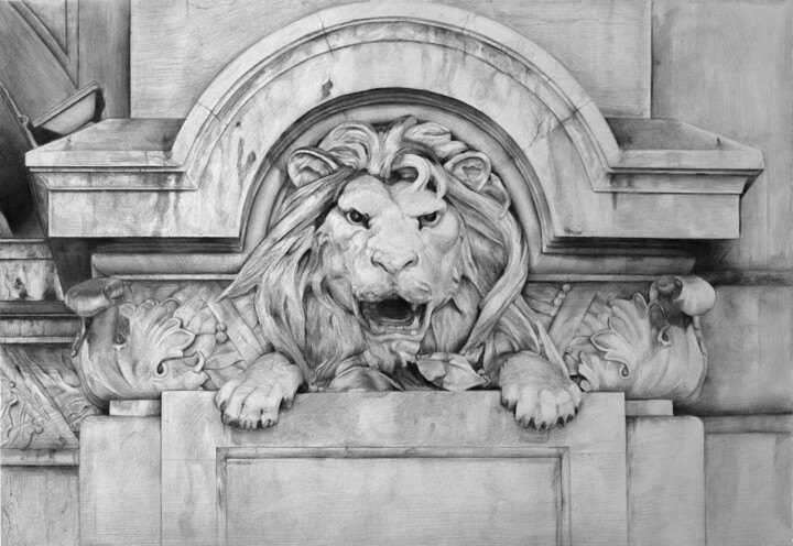 Lion in Stone - Lisbon Drawing, 10.6x15.4 in