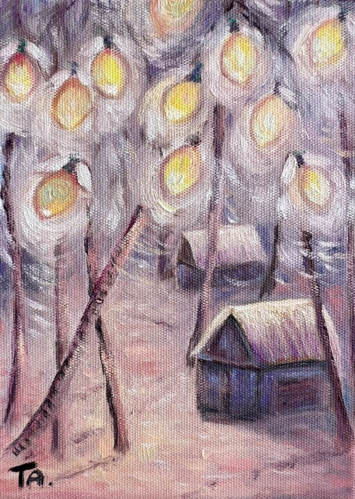 Painting titled "Firebugs as big as…" by Ta Byrne, Original Artwork, Oil Mounted on Cardboard