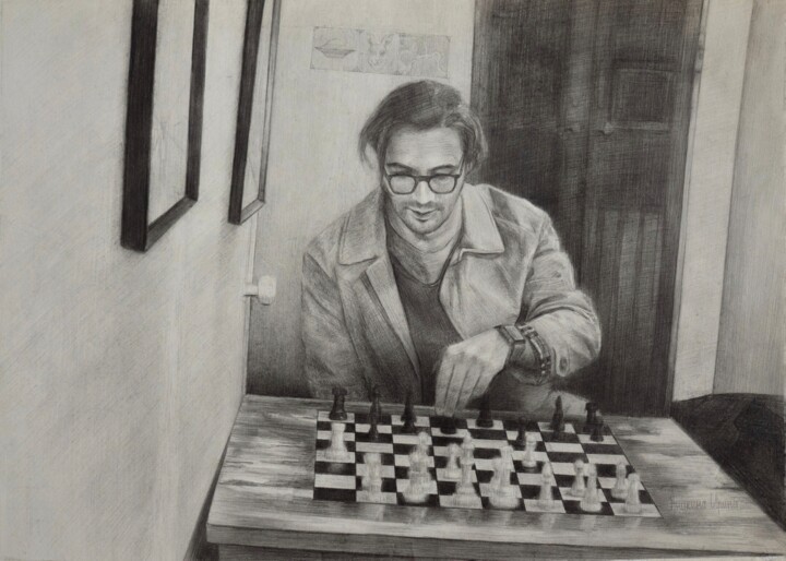 The Chess Player - Alexandr Korol Tekening, 7,9x11,8 in