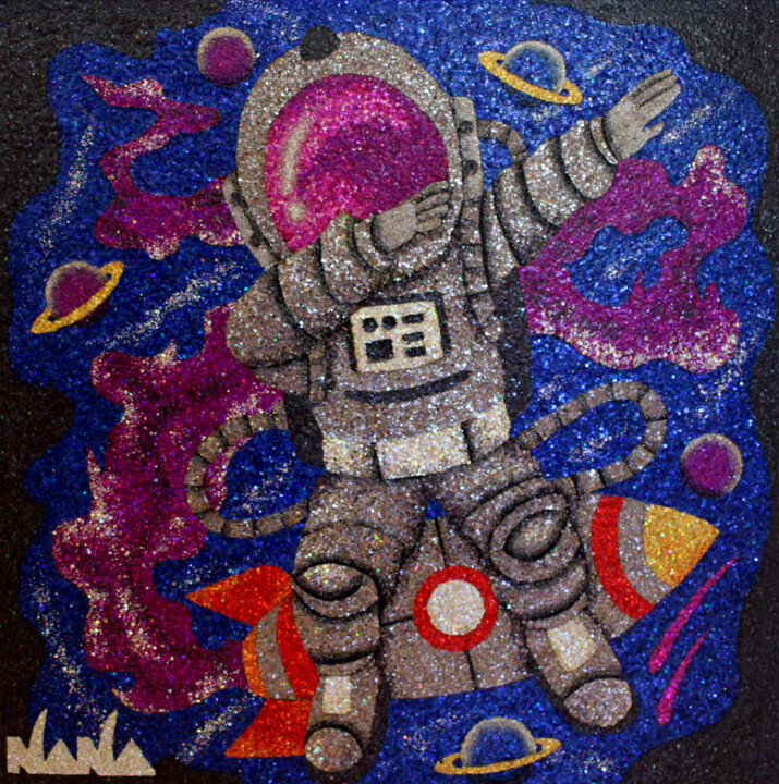 Painting titled "SPAZIALE, Glitter A…" by Nana Araujo, Original Artwork, Acrylic