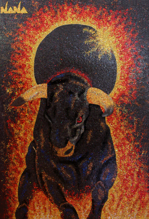 Painting titled "EL TORO, Glitter Art" by Nana Araujo, Original Artwork, Acrylic