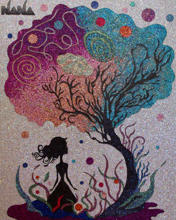 Painting titled "TIM BURTON, Glitter…" by Nana Araujo, Original Artwork, Acrylic
