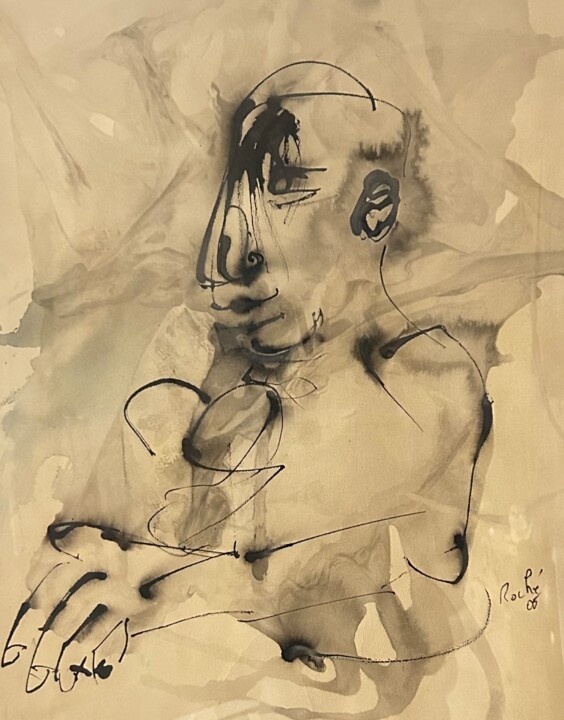Tête à l’encre Tekening, 27,6x19,7 in