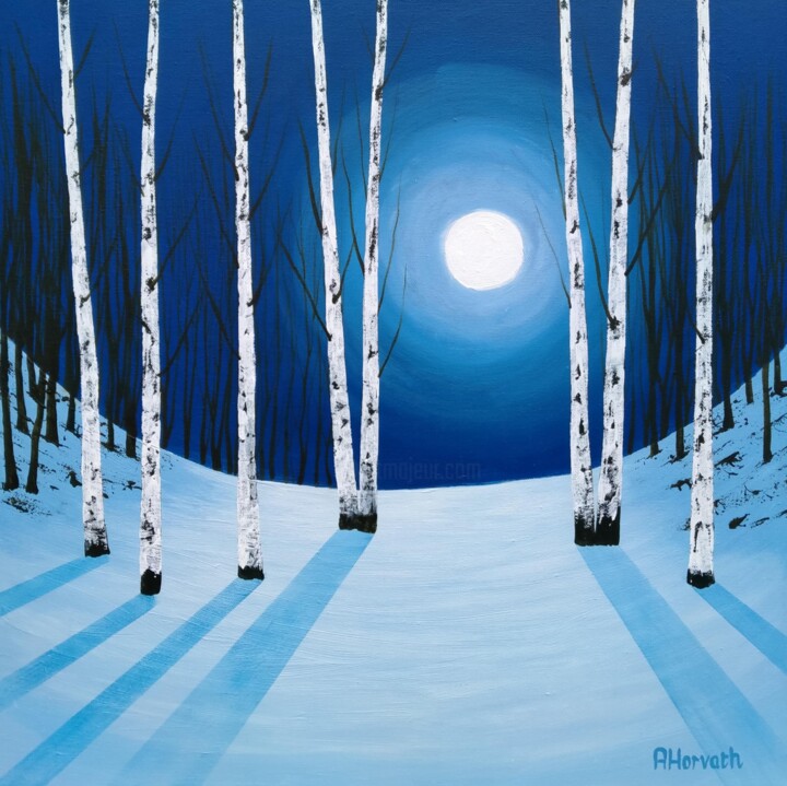 Moonlight Snow Forest Tablo, 19,7x19,7 in