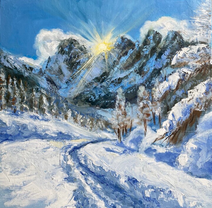 绘画 标题为“Горный пейзаж” 由Olga Selezneva, 原创艺术品, 油 安装在木板上