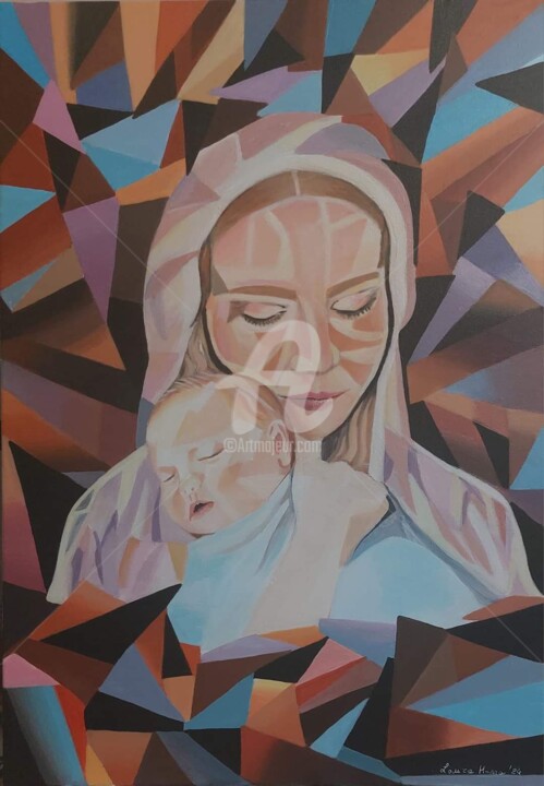 Madonna col bambino 绘画, 13.8x19.7 in