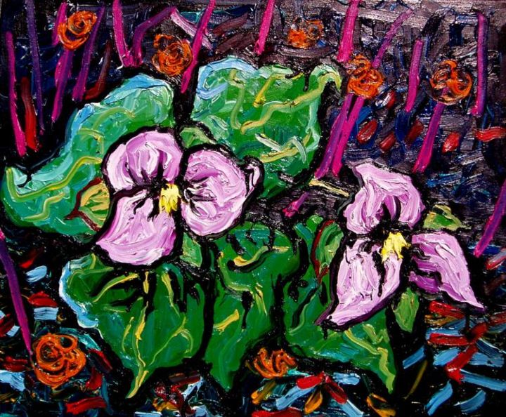 Painting titled "TRILLIUMS" by Pat Moffatt, Original Artwork