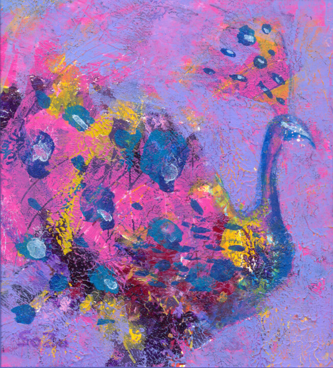 Whimsical Peacock 绘画, 6.3x5.5 in