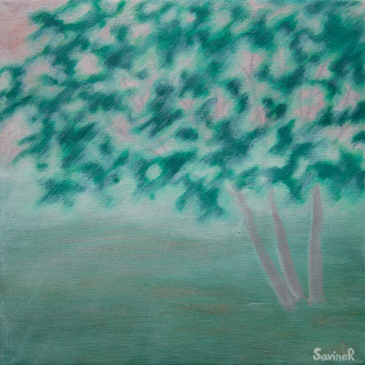 Cold foggy morning Painting, 9.8x9.8 in