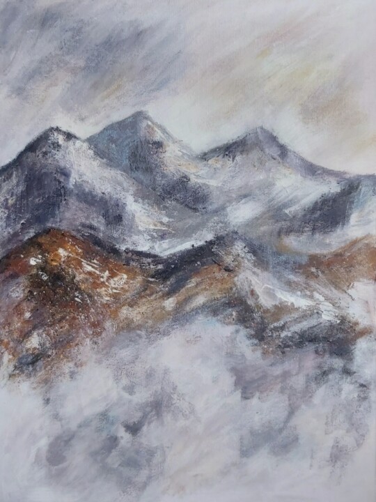 Blue and Brown on Snowy Mountains 绘画, 15.8x11.8 in