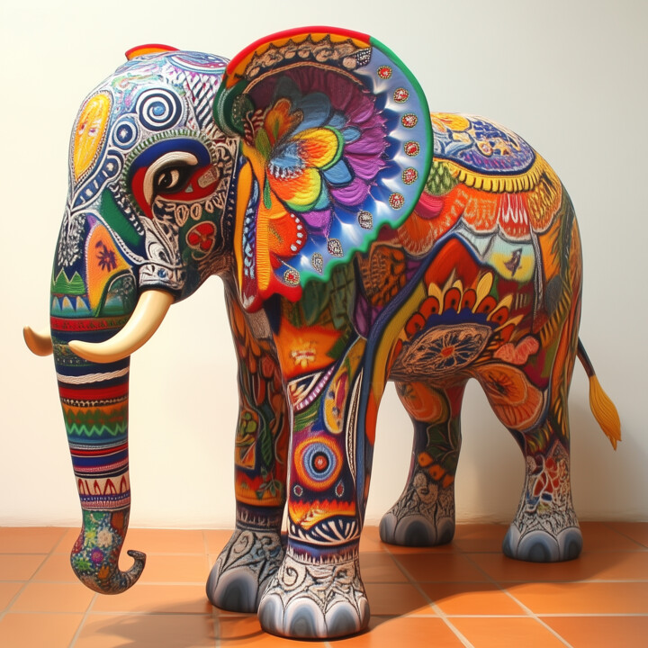 Whimsical Kaleidoscope: Alebrije Elephant in Full Splendor 数字艺术
