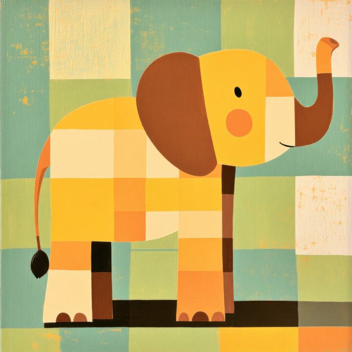 Geometric Elephant: A Digital Patchwork Painting with a Mute 数字艺术