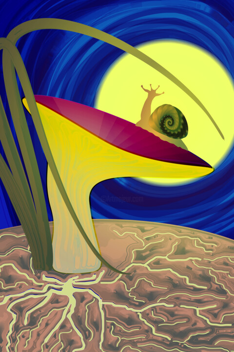 "Snail and the Moon" başlıklı Dijital Sanat Ирина Рыжкова (Ira Go) tarafından, Orijinal sanat, Dijital Resim